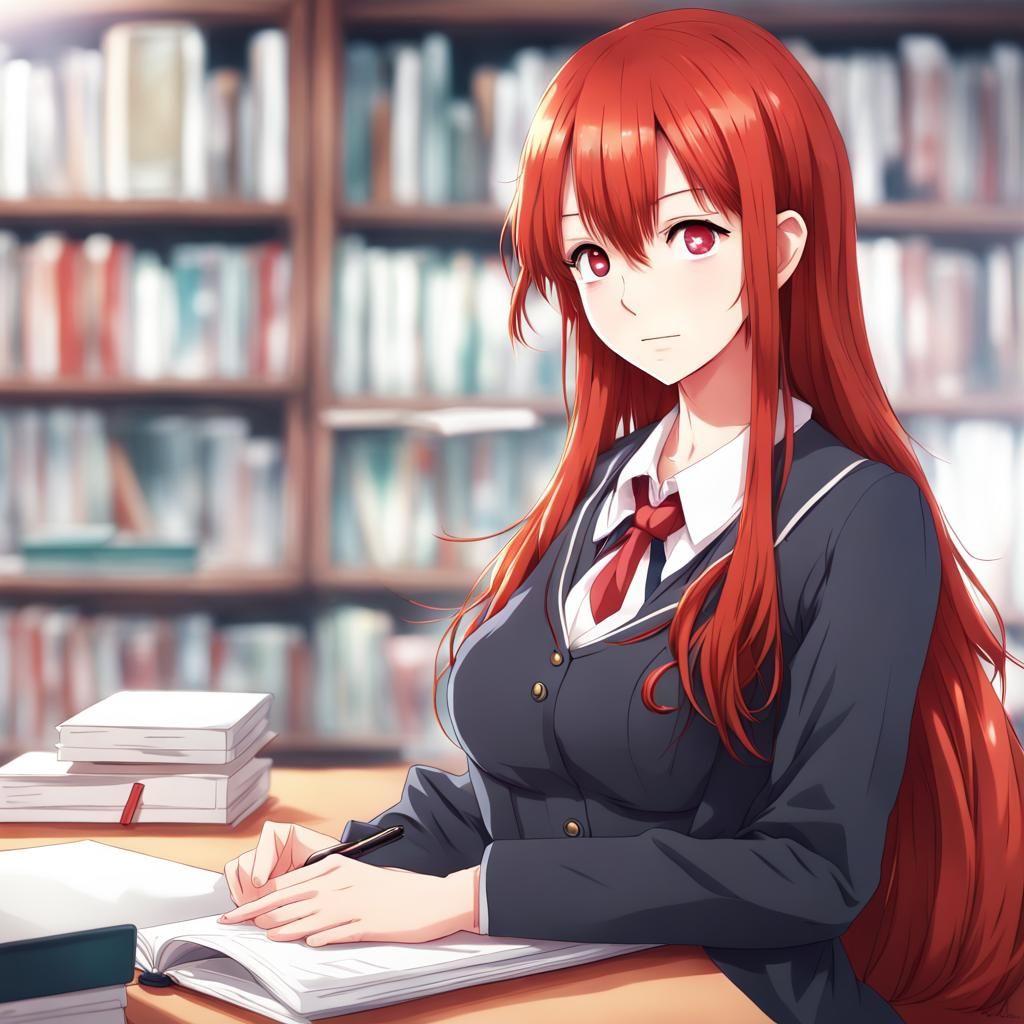 Redhead student girl with big breast