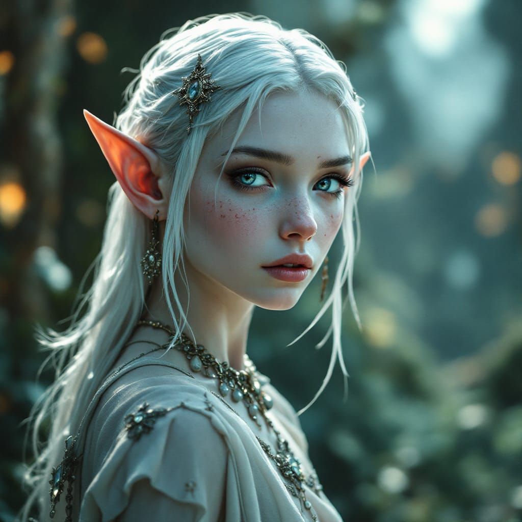 Photorealistic Elf in Luminous Magical Landscape