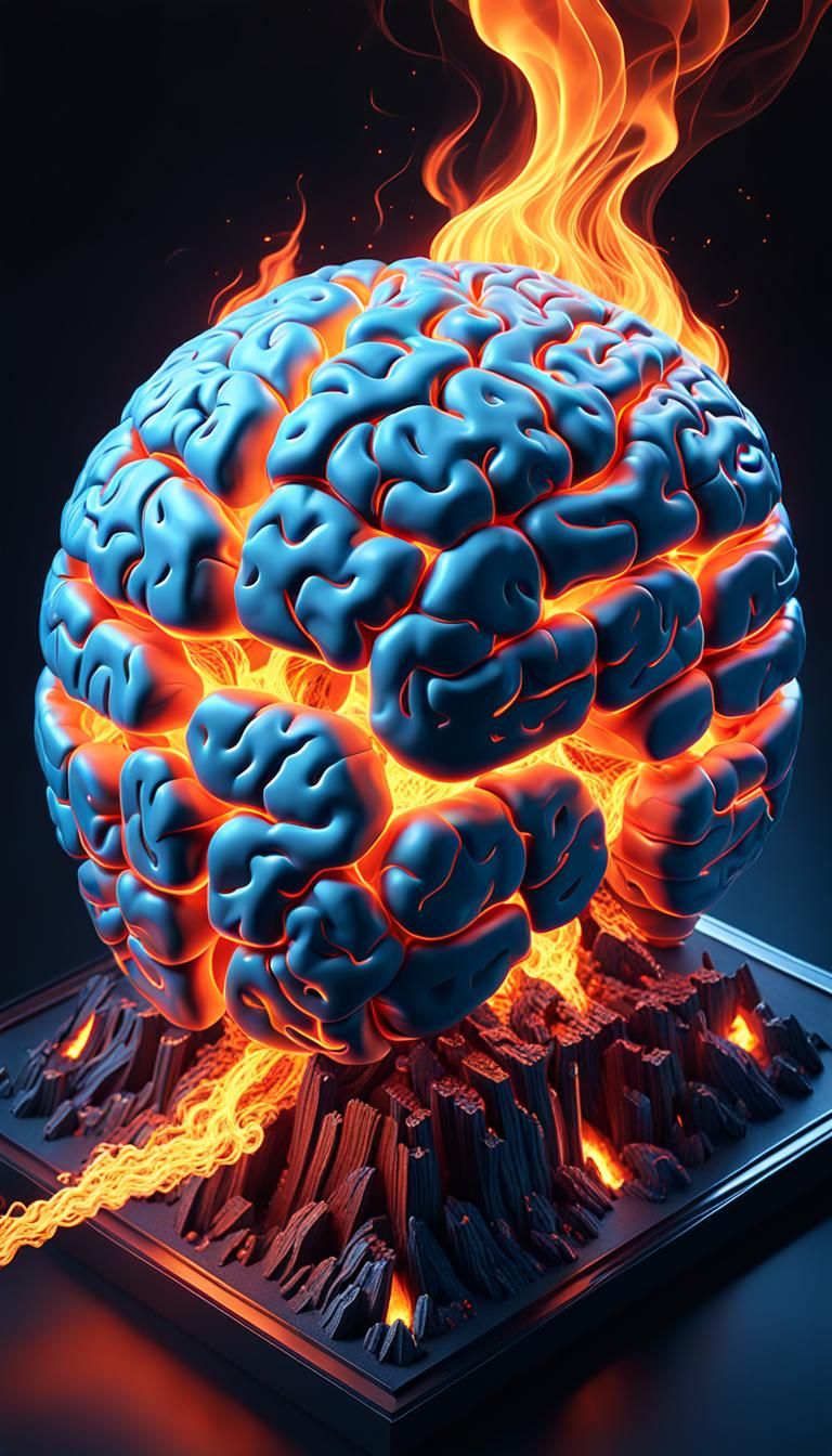 Isometric 3D Brain Model with Burning Sections