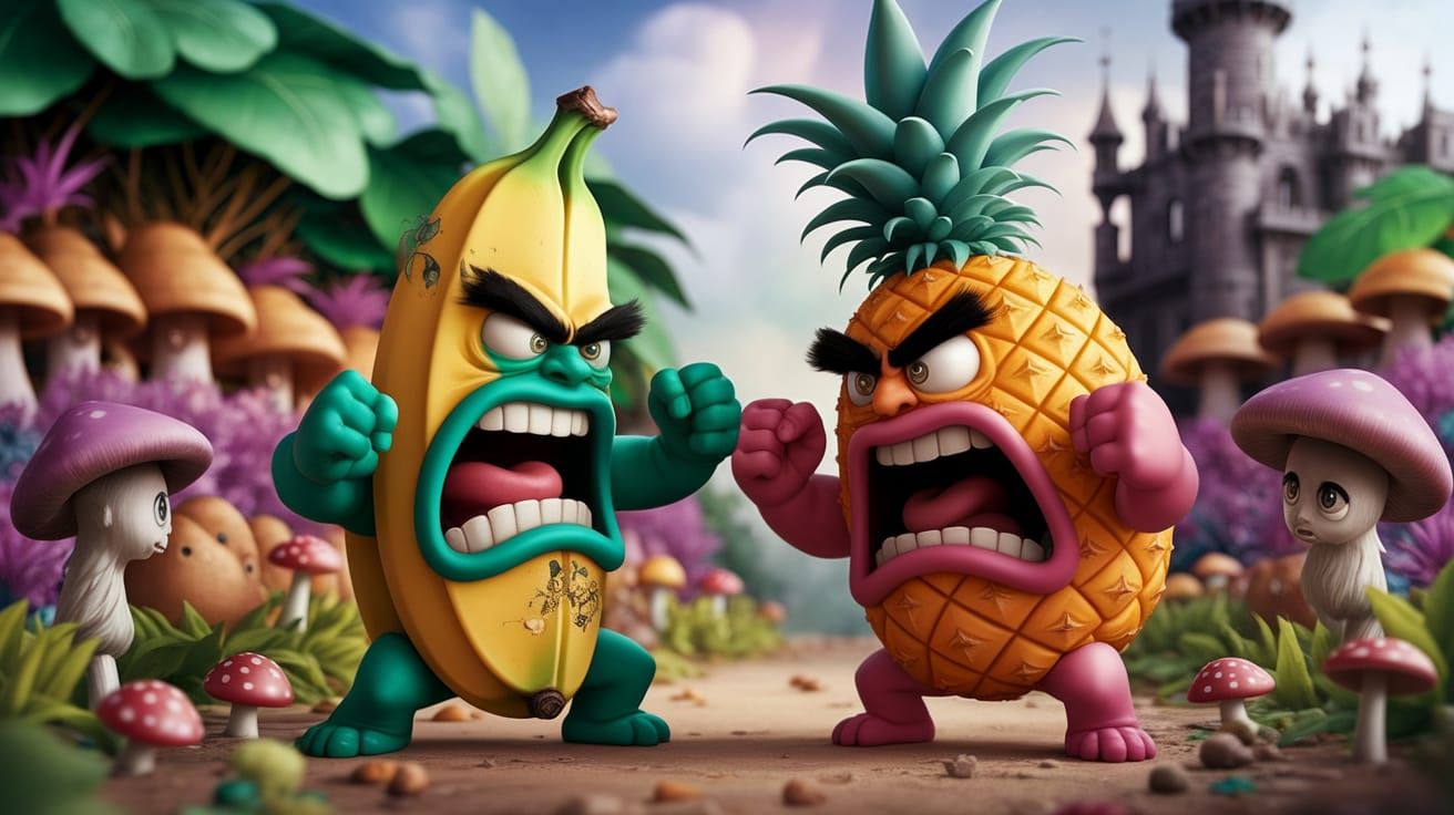 Banana and Pineapple Engage in Epic Fruit Standoff