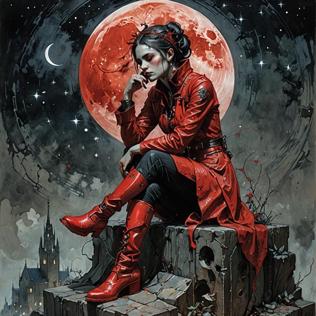 Brooding Woman in Gothic Leather, Fantasy Art