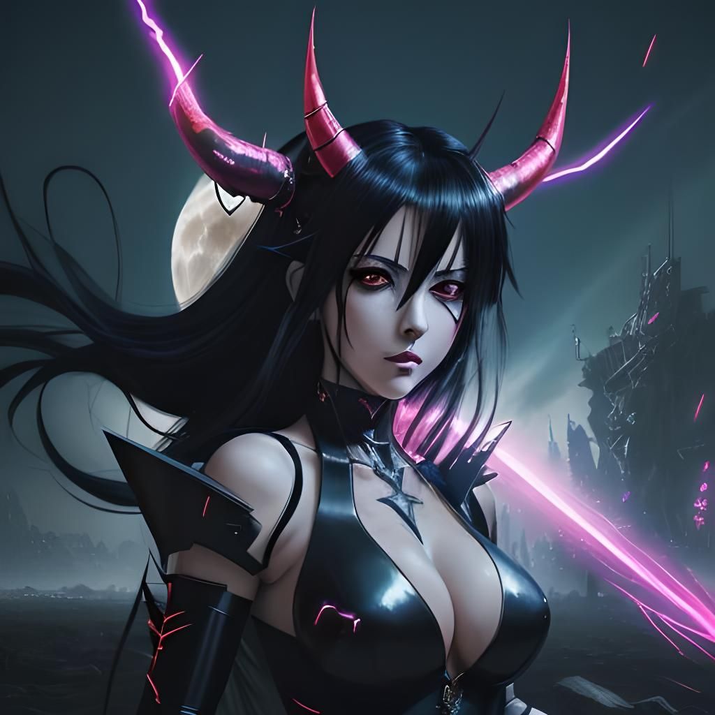 Anime Villain with Electrified Sword on Moon City