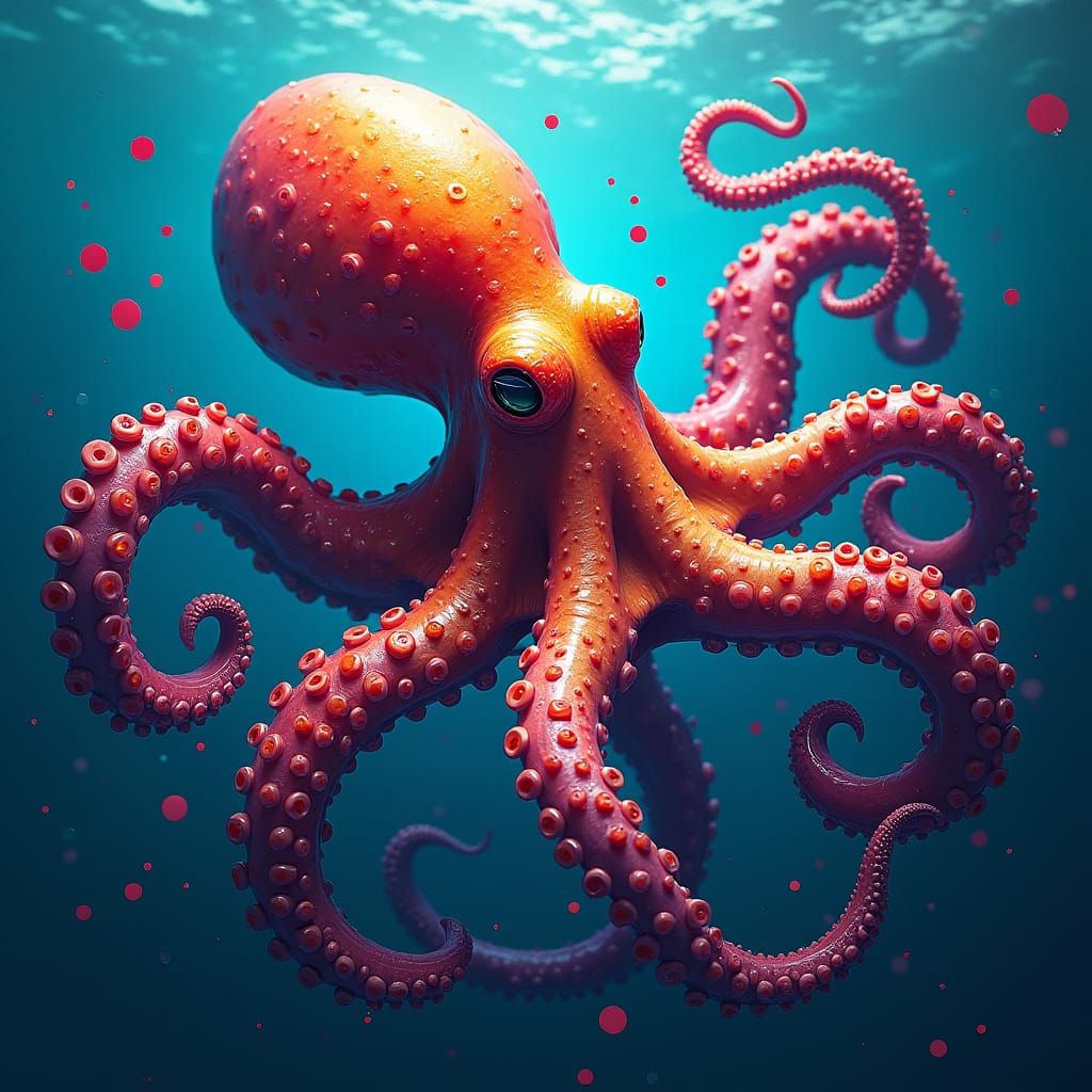 Iridescent Octopus in Deep Ocean Inkscape