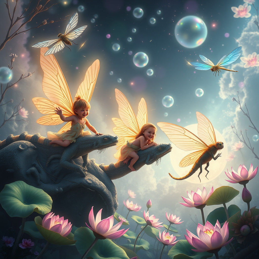 Children's Whimsical Play in Mystical Realm