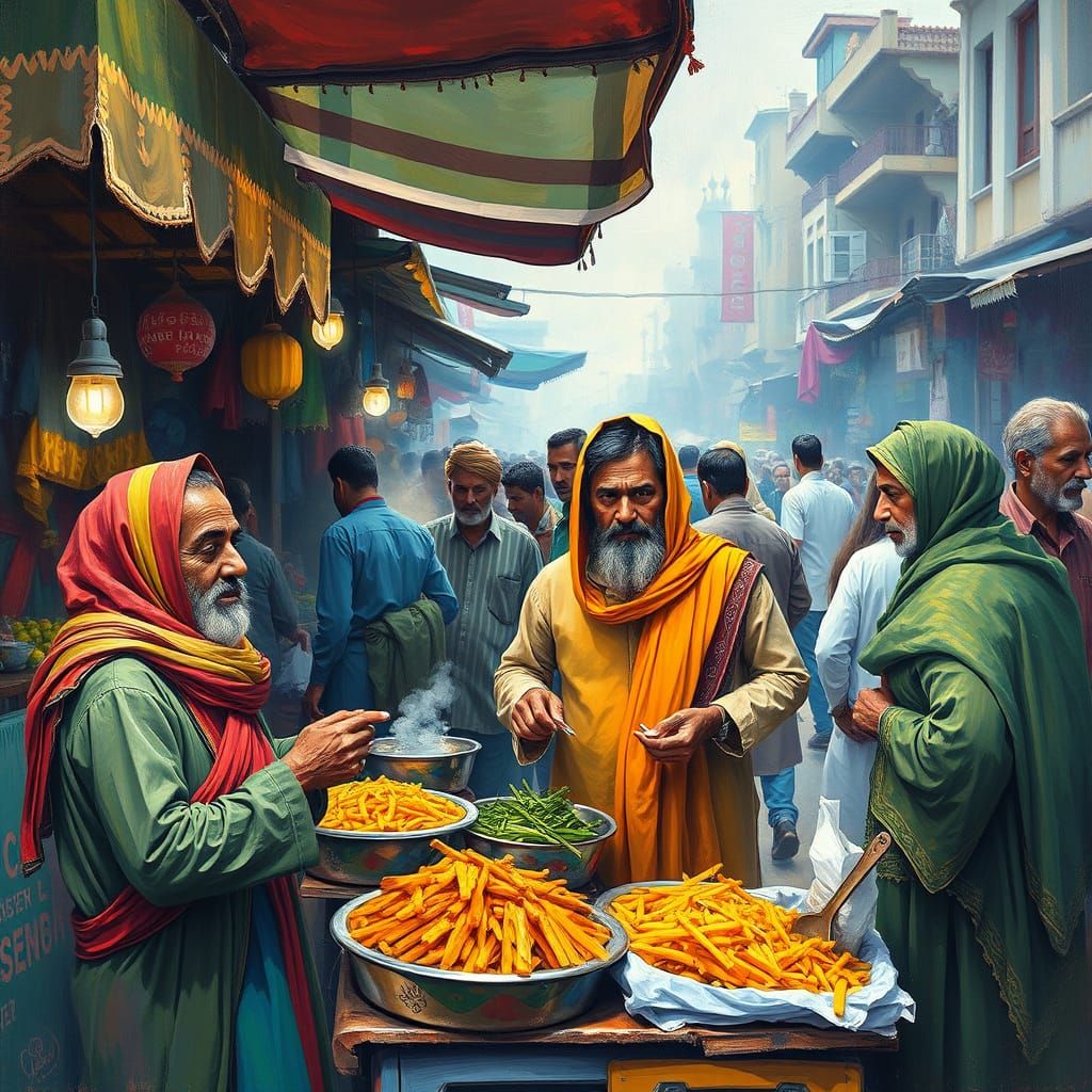 Lahore Street Food in Pakistani Folk Art Style