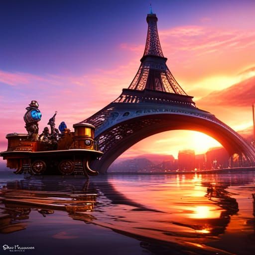 Steampunk Riot Ducks in Paris at Sunset
