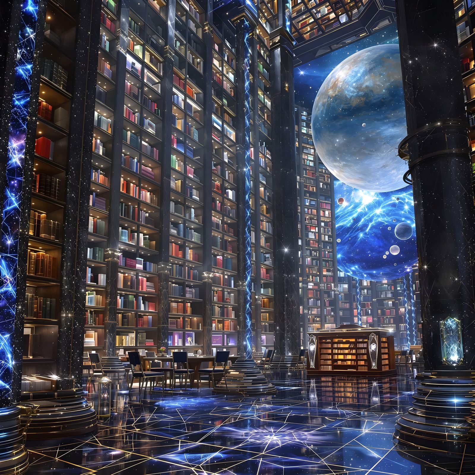 Otherworldly Library Suspended in Cosmic Void
