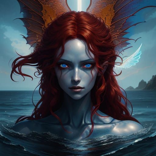 Vampire on Beach, Anime-Inspired, Dark Fantasy Art