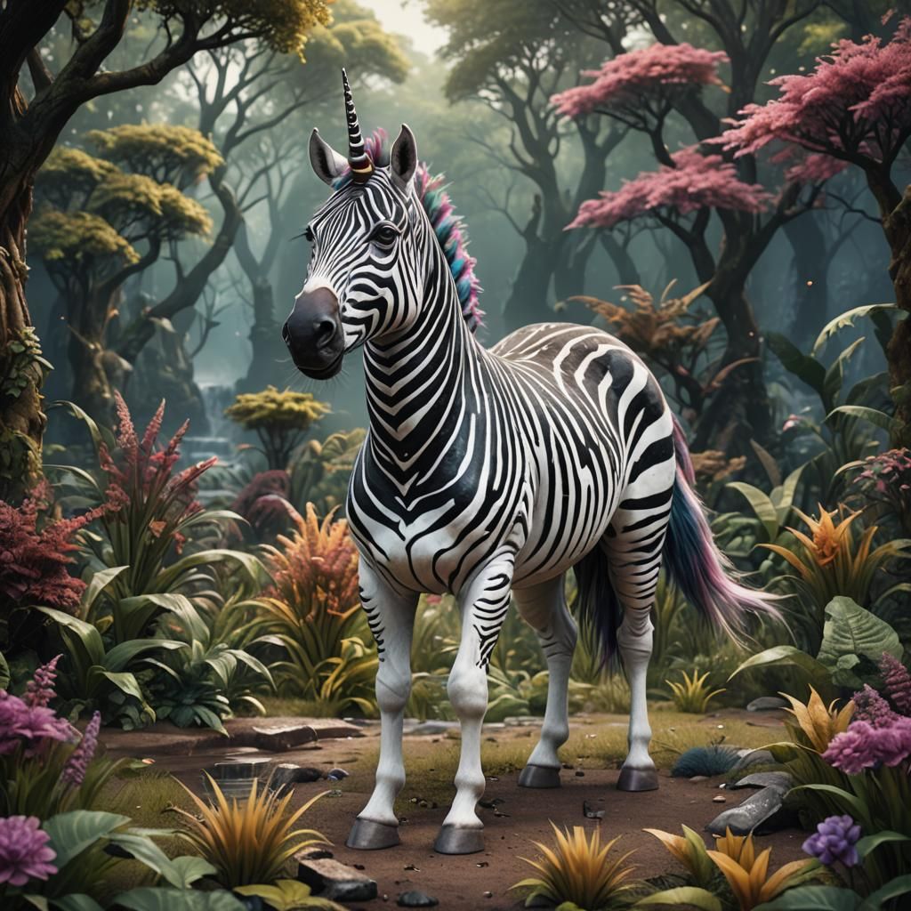 Fantastical Unicorn Zebra: Detailed Matte Painting
