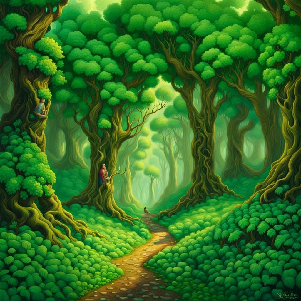 Lush Green Fine Art Painting in Vibrant Colors