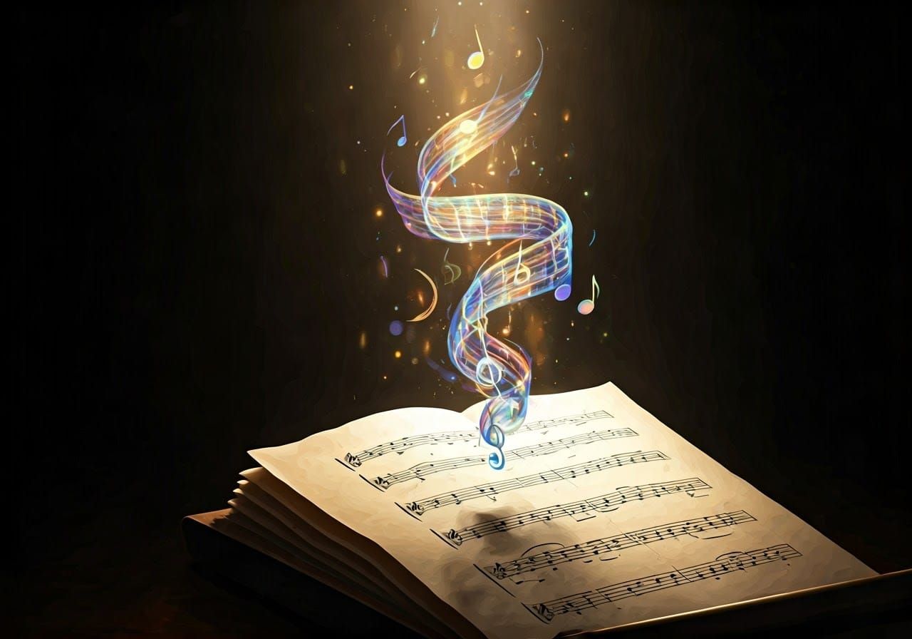Musical Notes Take Flight in Dramatic Light