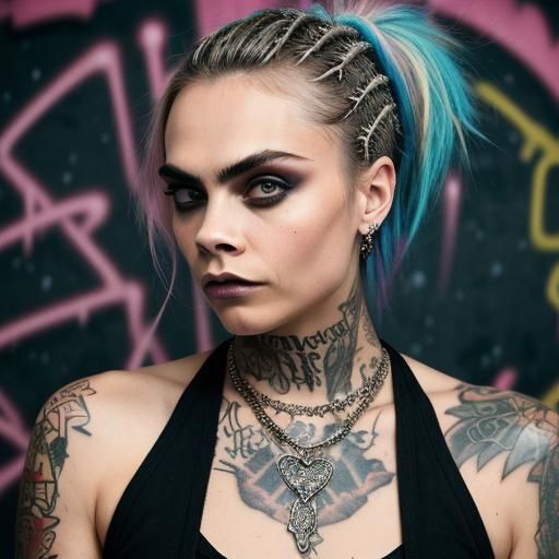 Punk Girl Portrait with Graffiti Background in Splash Art