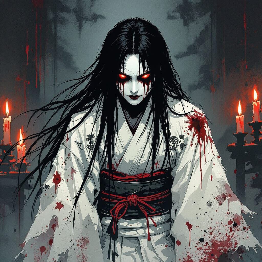 Terrifying Onryō Ghost in Dark Horror Concept Art