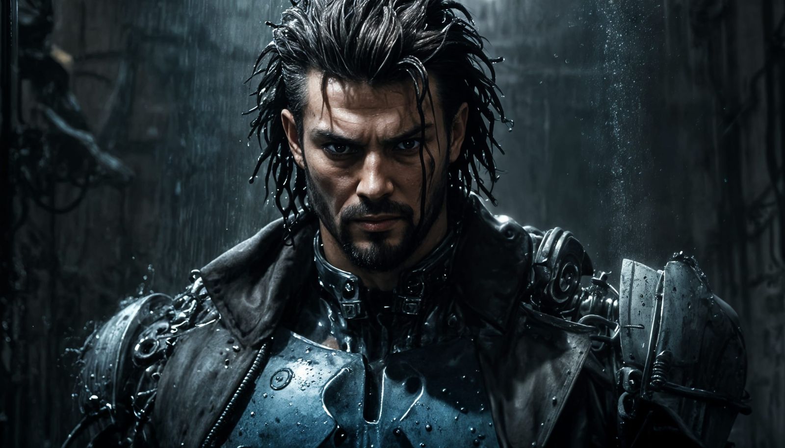 Metallic Cyborg Chases Man in Showers: Rembrandt Lighting