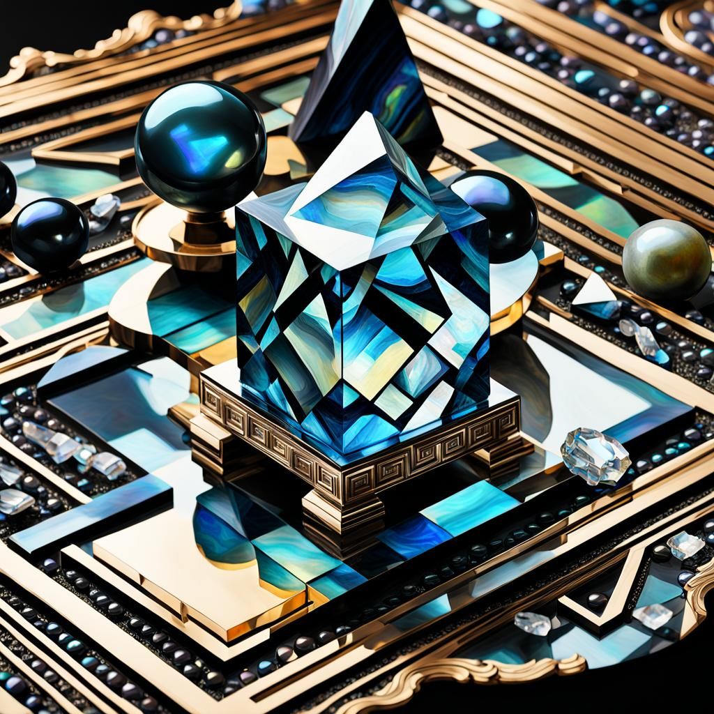 Cubist Still Life with Pearls and Crystals