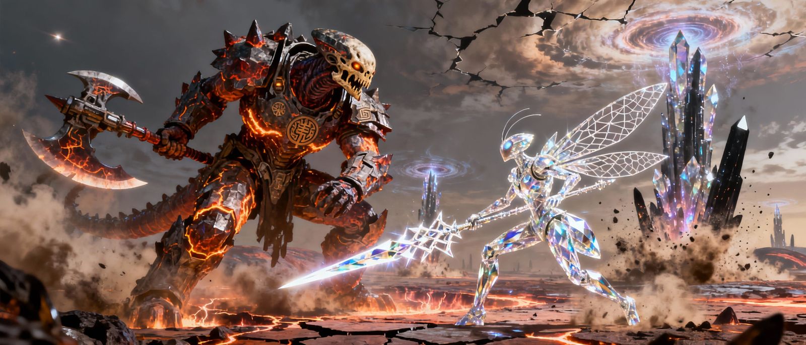 Alien Berserker vs Crystal War-Priest in Cinematic Sci-Fi