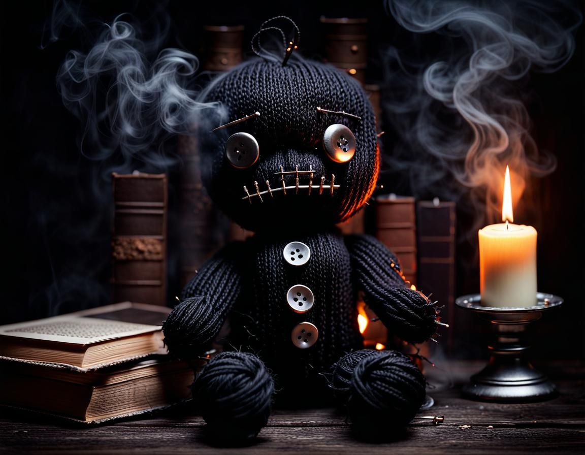 Creepy Voodoo Doll with Candles in Dark Setting