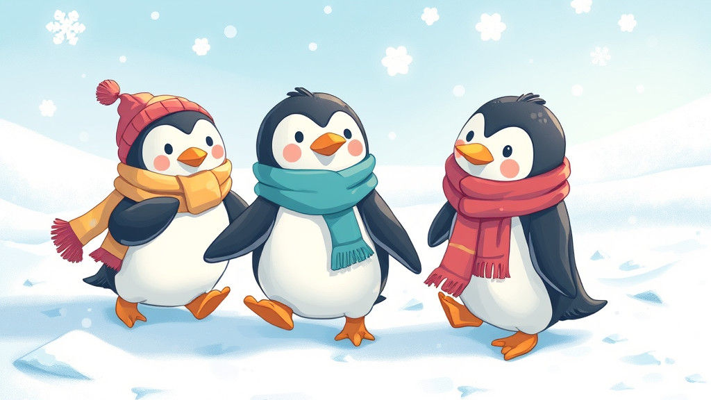 Cute Penguins Frolic in Icy Wonderland - Anime-Inspired Scen...