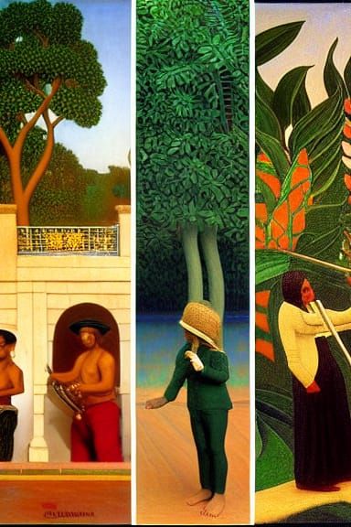 Exotic Snake Charmer in Naive Art Style