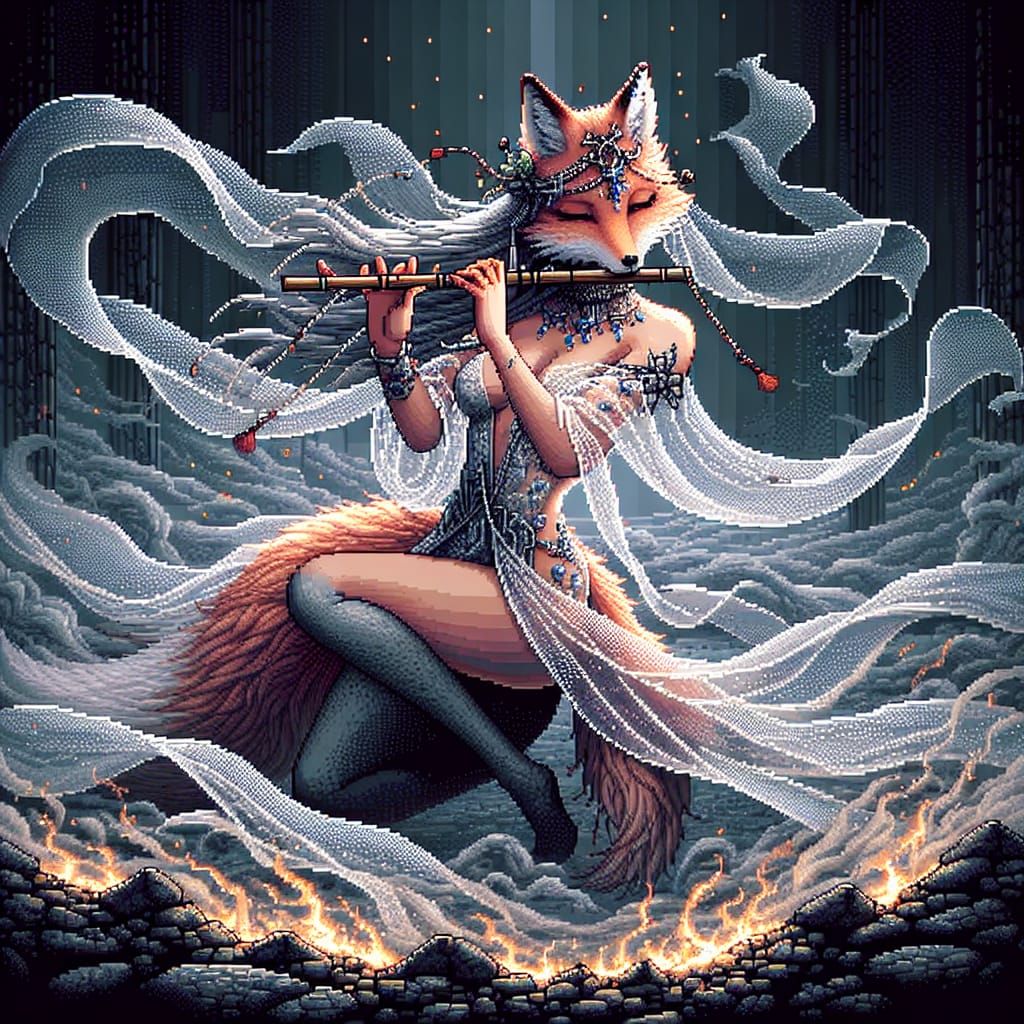 Enchanting Fox Dances in Pixel Art Style