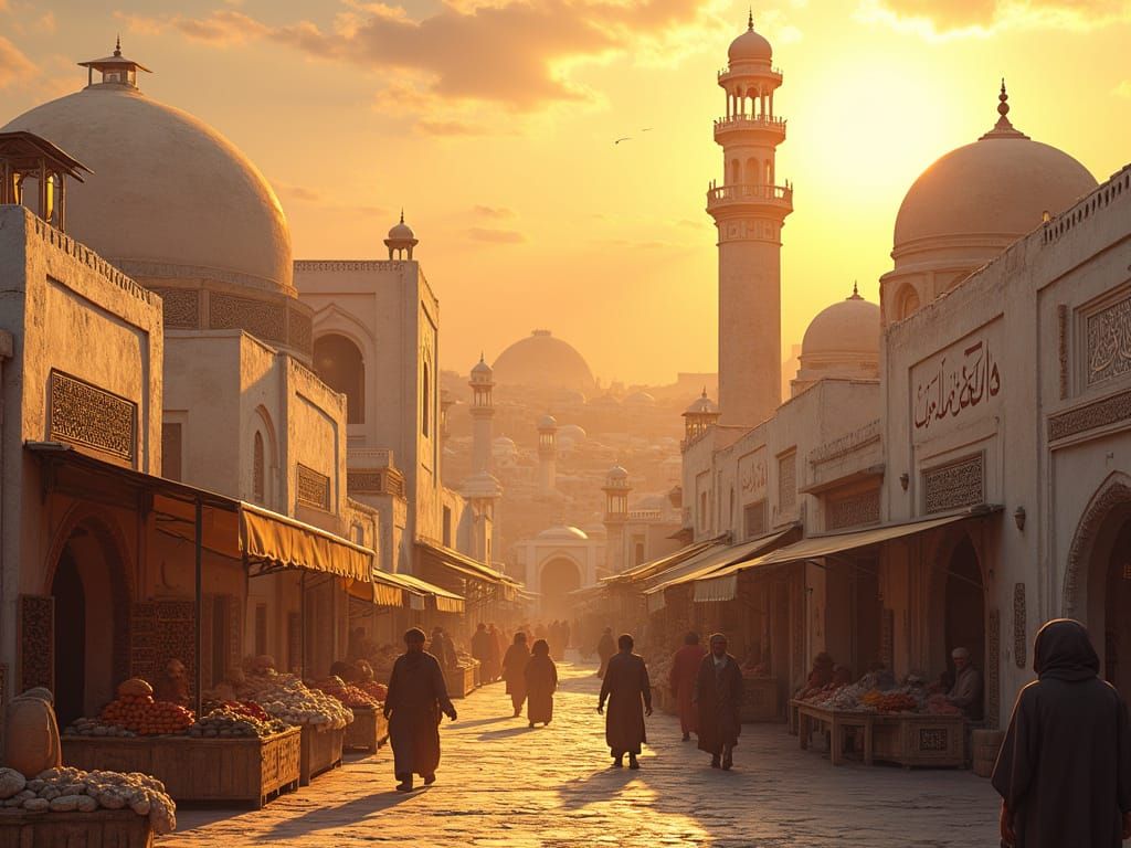 Desert Valley Islamic Town at Sunset