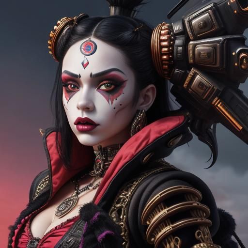 Steampunk Aztec Princess in Cyberpunk Gothic Art