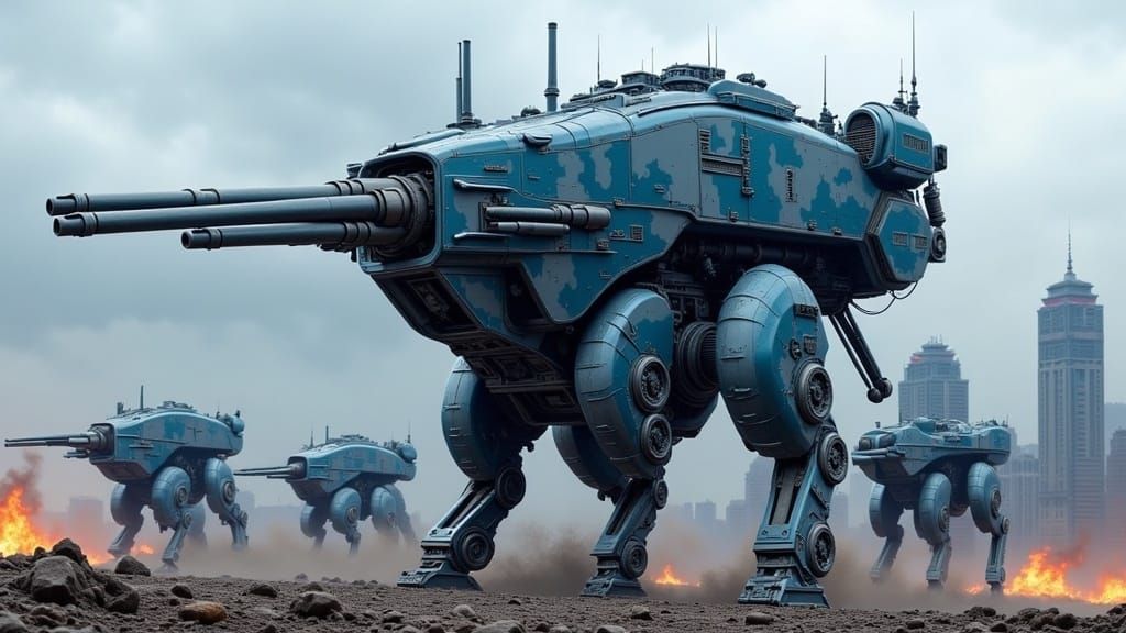 Colossal Quadruped Walker in Ruined Cityscape