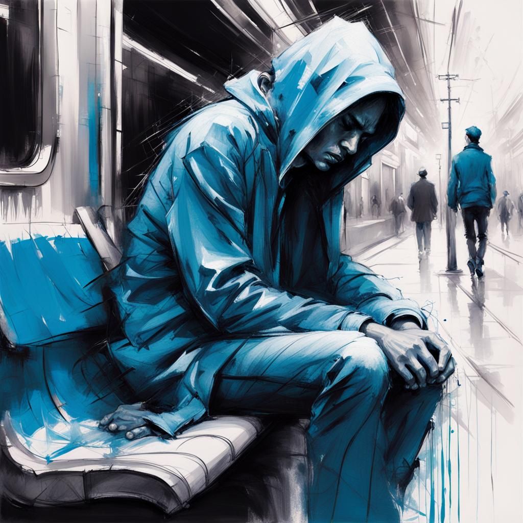 Wistful Subway Beggar in Distressed Grunge Style