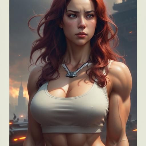 Muscular Woman Portrait in Fantasy Art Style
