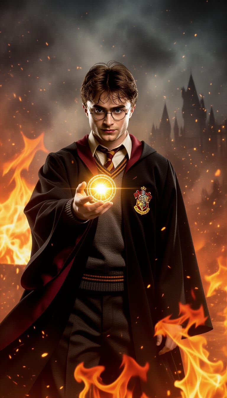 Harry Potter in Fiery Inferno, Cinematic Film Still