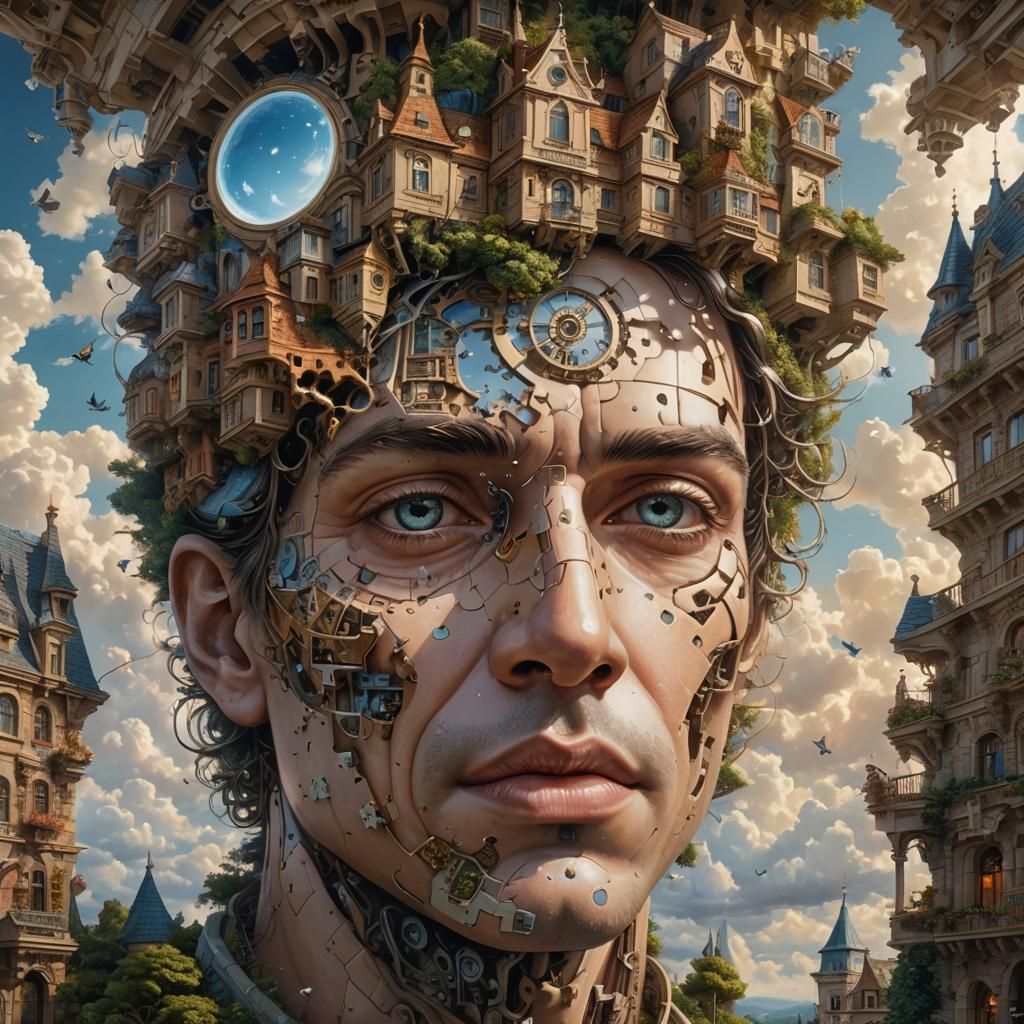 Surreal Man's Face in Sky: Digital Fantasy Portrait