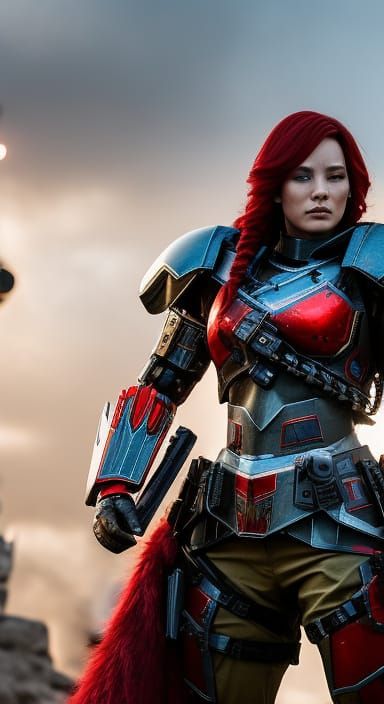 Redhead Ice Queen in Steel Armor, Sci-Fi Art