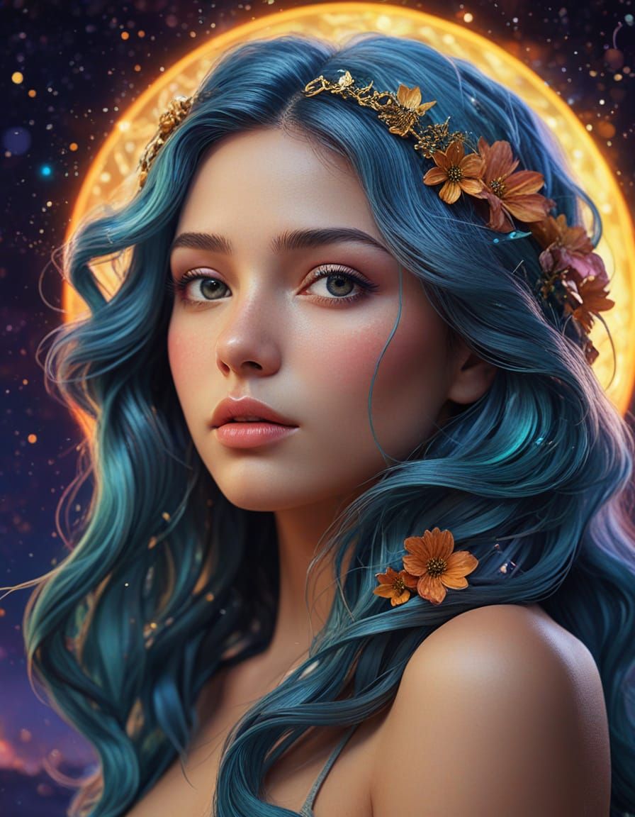 Ethereal Mermaid in Art Nouveau Style with Nebulae and Cosmi...