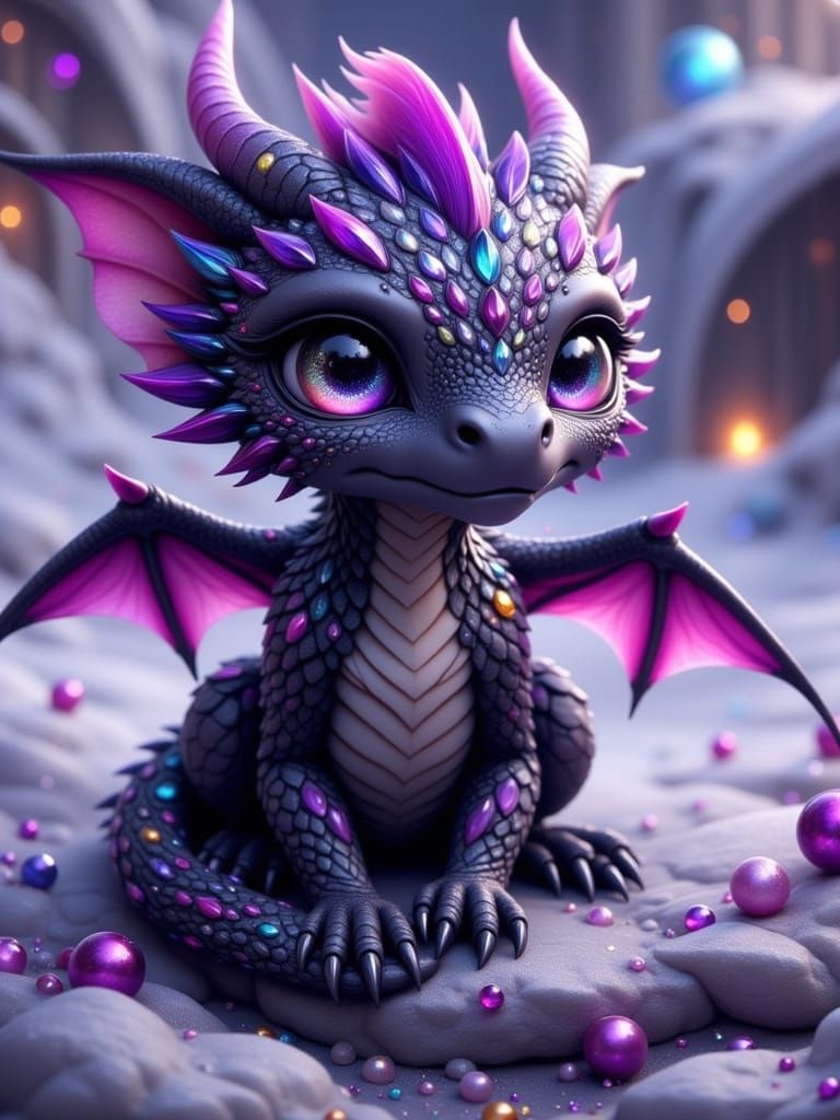 Cute Adorable Baby Dragon in Digital Dream Style
