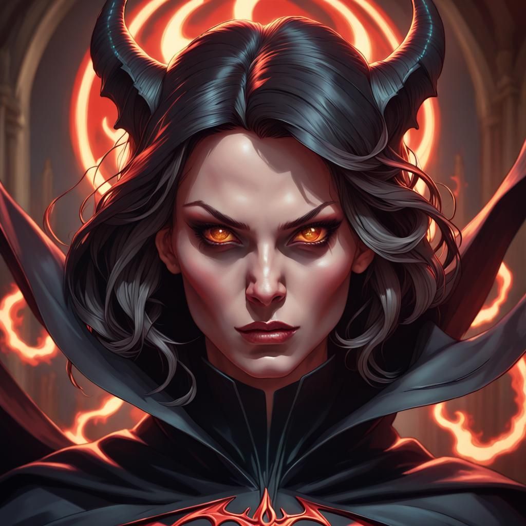 Demonic Female Superhero in Hyperdetailed Portrait