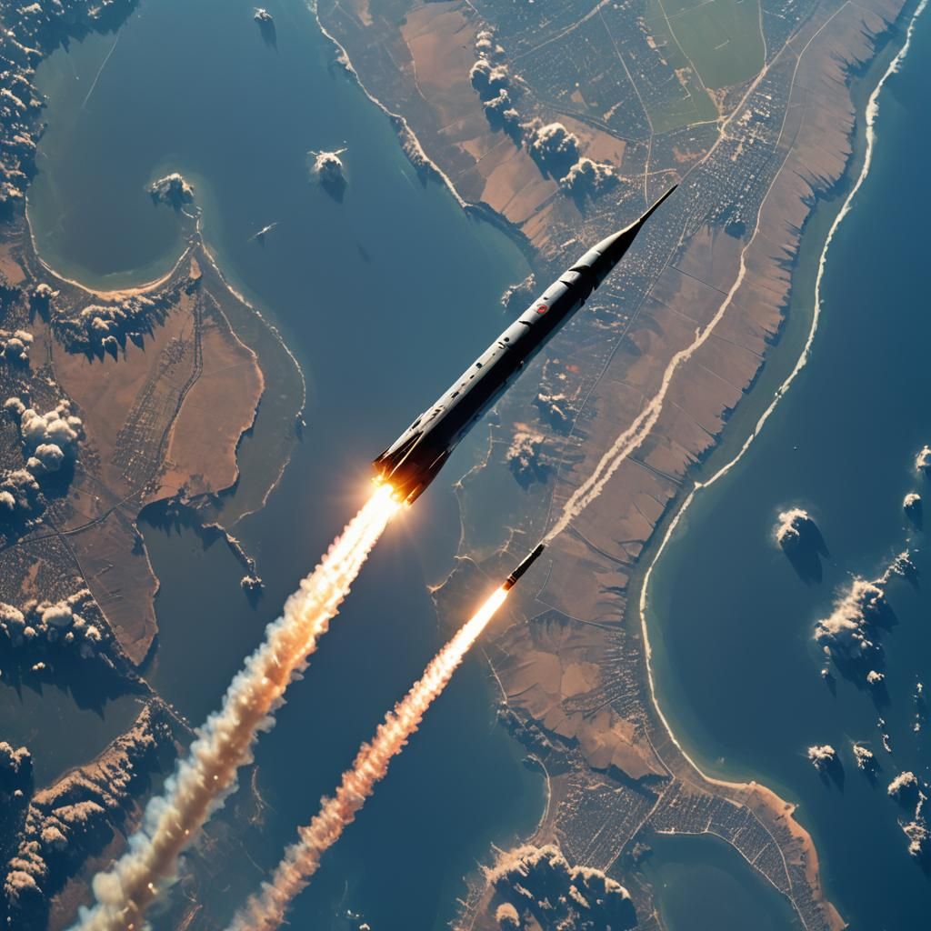 Intercontinental Nuclear Missile Soaring Above Earth