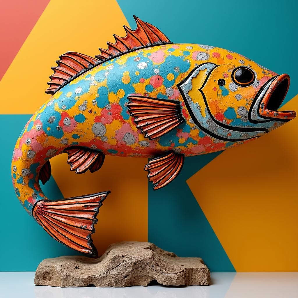 Bass Fish Sculpture in Pop Art Style
