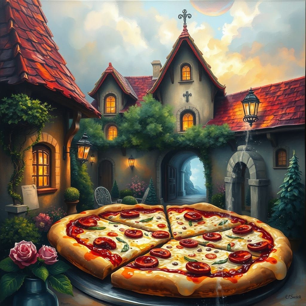 Pizza Creature in Gouache Style Graffiti Art