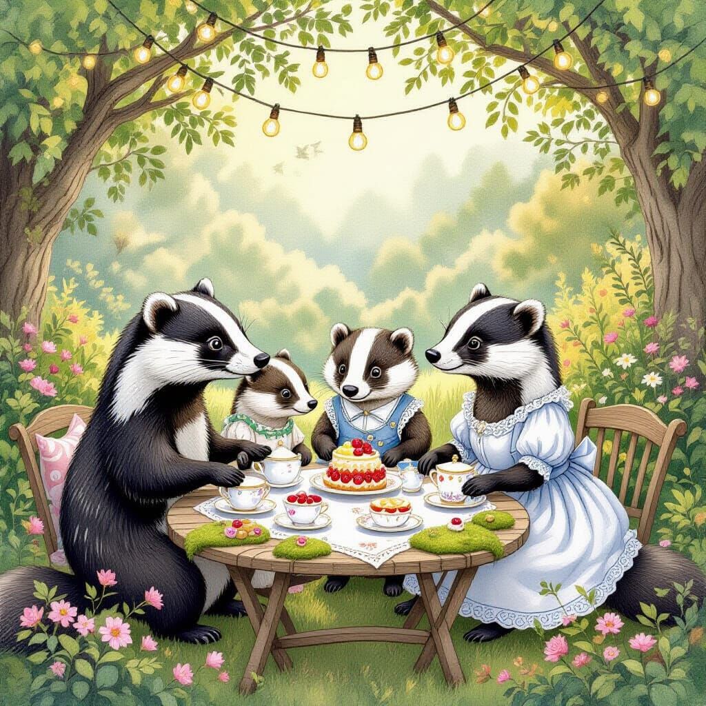 Badger Family's Whimsical Garden Party, Brambly Hedge Style
