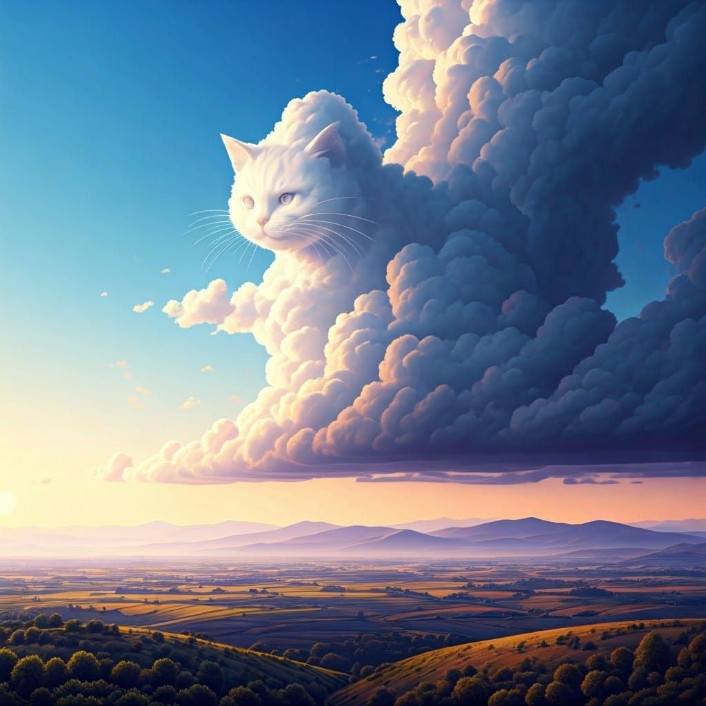 Whimsical Cat Cloud in Soft Renaissance Style