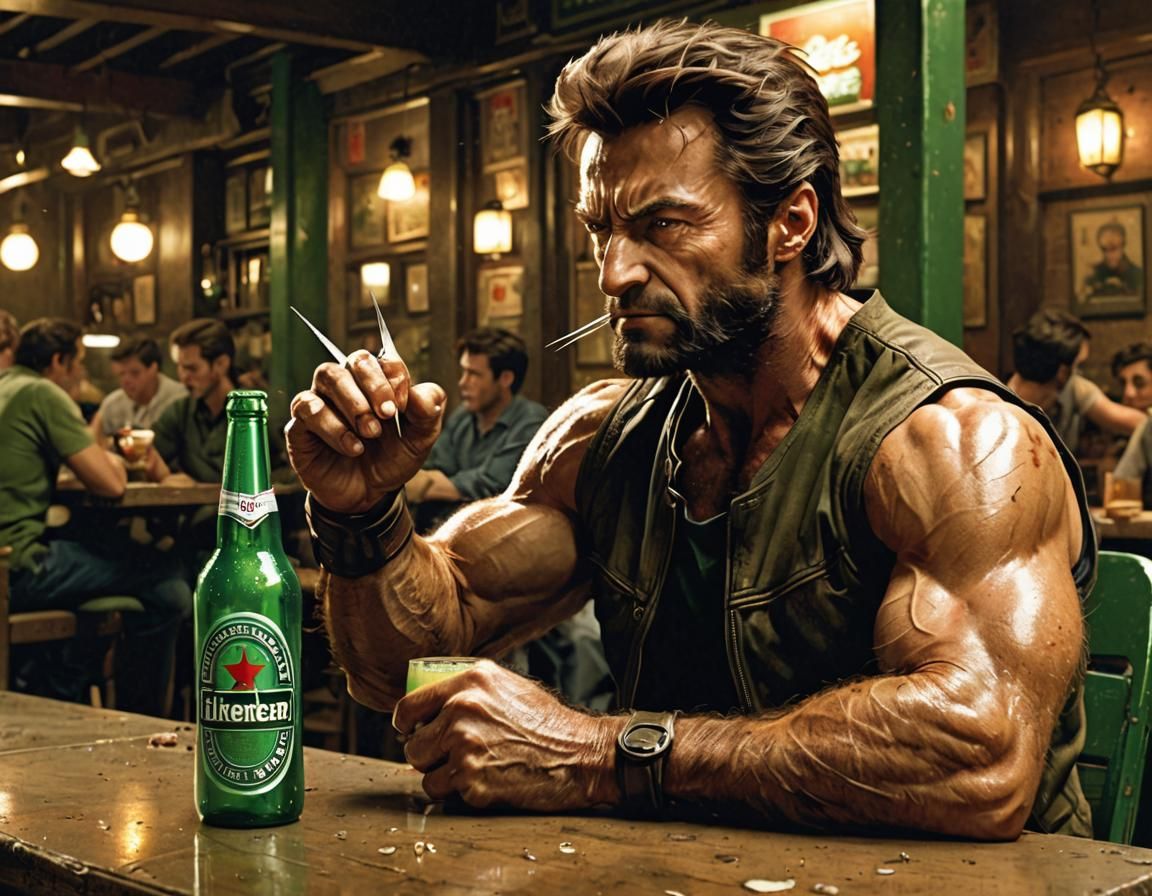 Wolverine Enjoys a Heineken: Cartoon Style