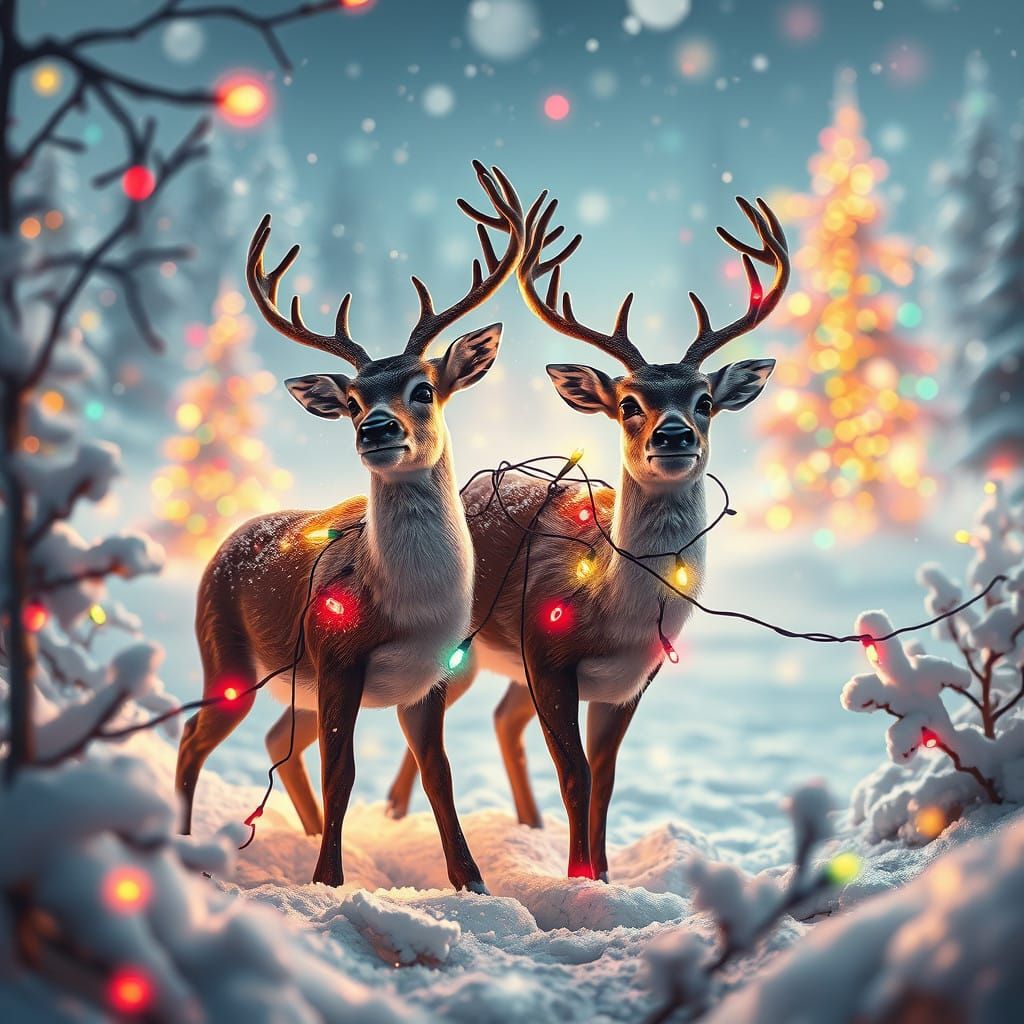 Surreal Christmas Wonderland Unfolds with Whimsical Reindeer...