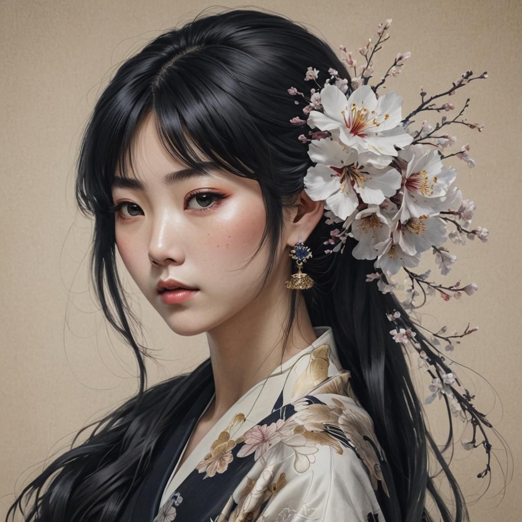 Cyberpunk Model in Kimono: 3D Render