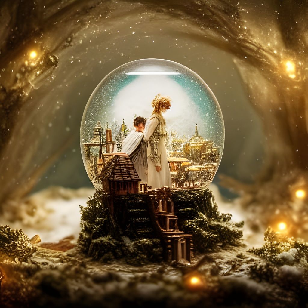 Intricate Fantasy World Inside Snow Globe