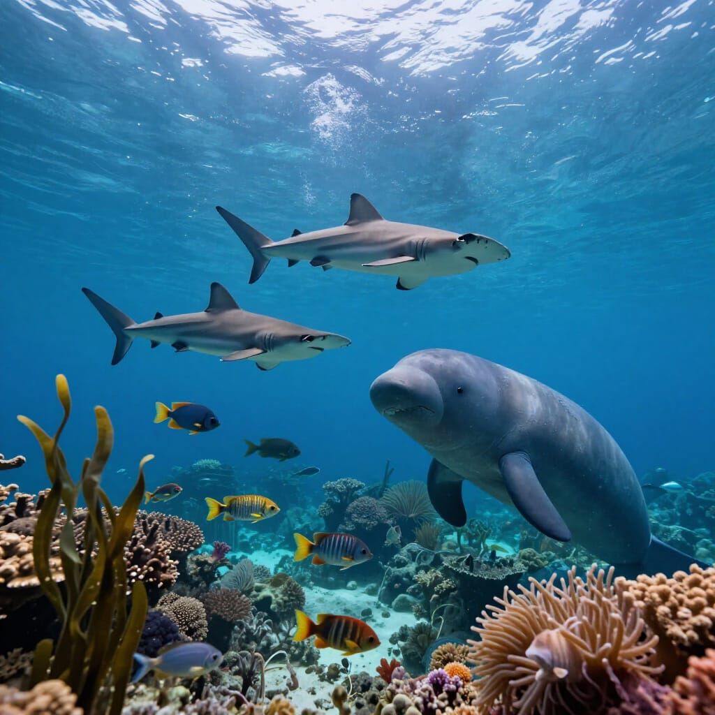 Expansive Oceanarium with Sharks, Dugong & Diverse Marine Li...