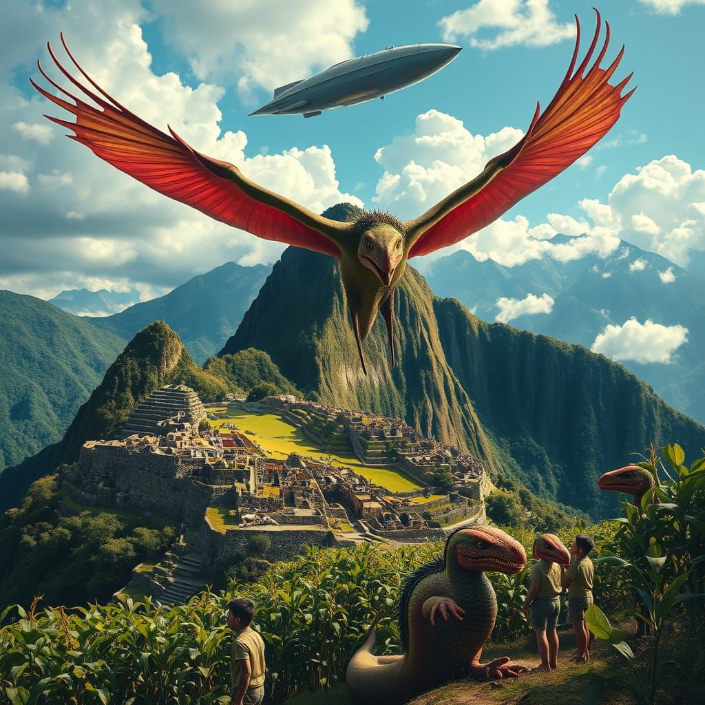 Ancient Inca Ruins Transcended by Avian Deity in Cosmic Sple...