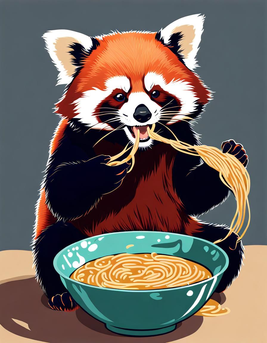 Red Panda Making a Ramen Mess