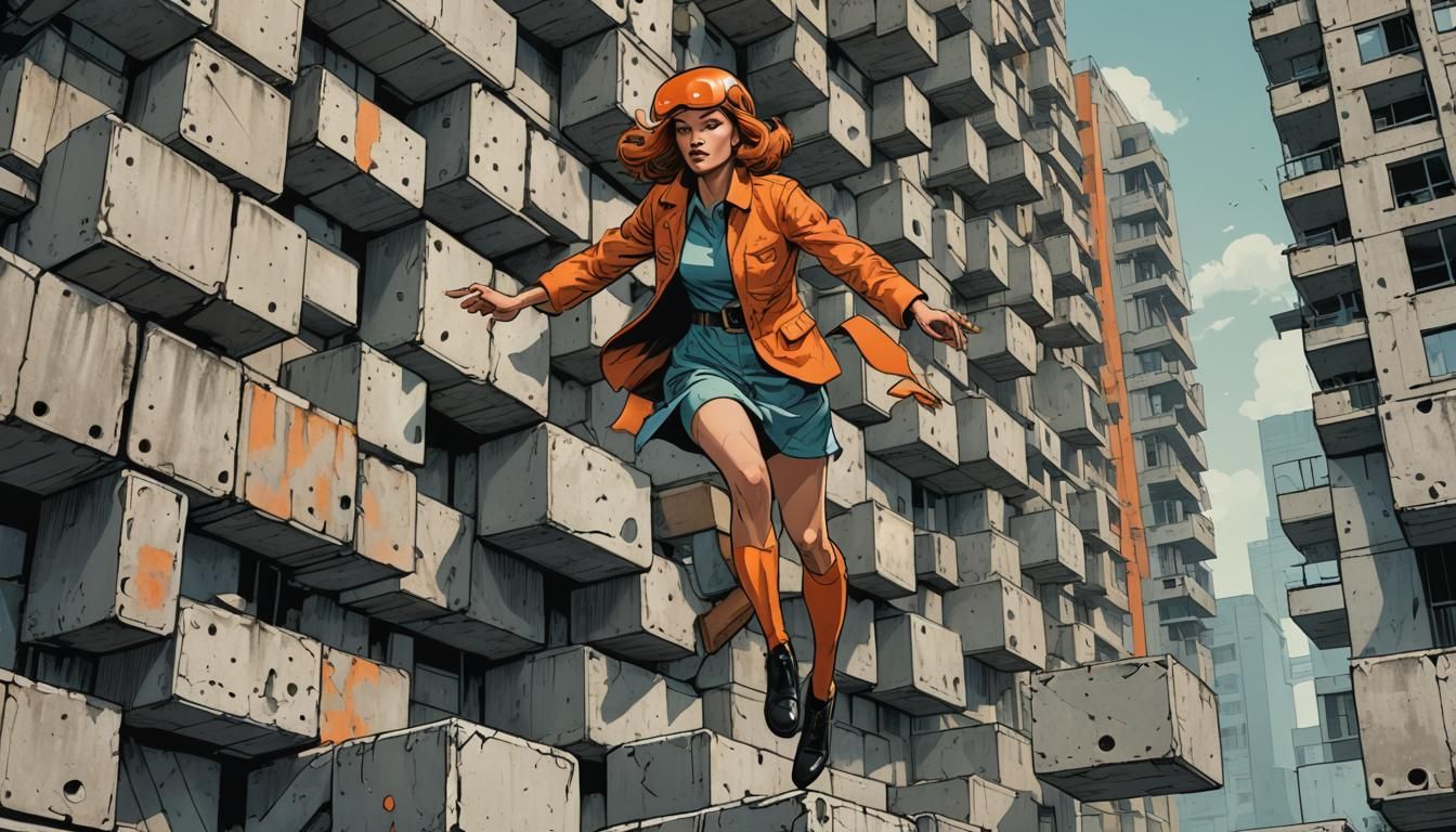 Sci-Fi Fashion Girl Levitation in Chernobyl Comic Art