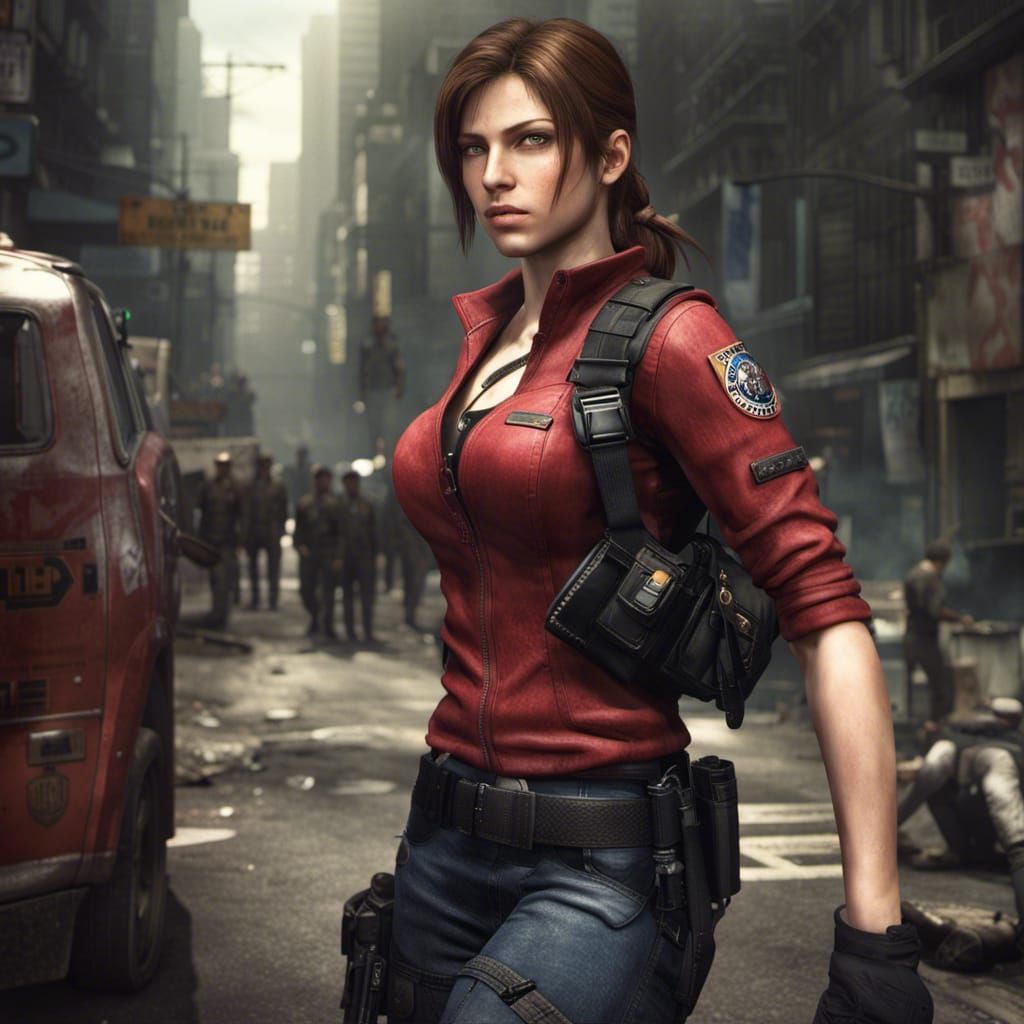 Claire Redfield in Cityscape: Detailed Matte Painting