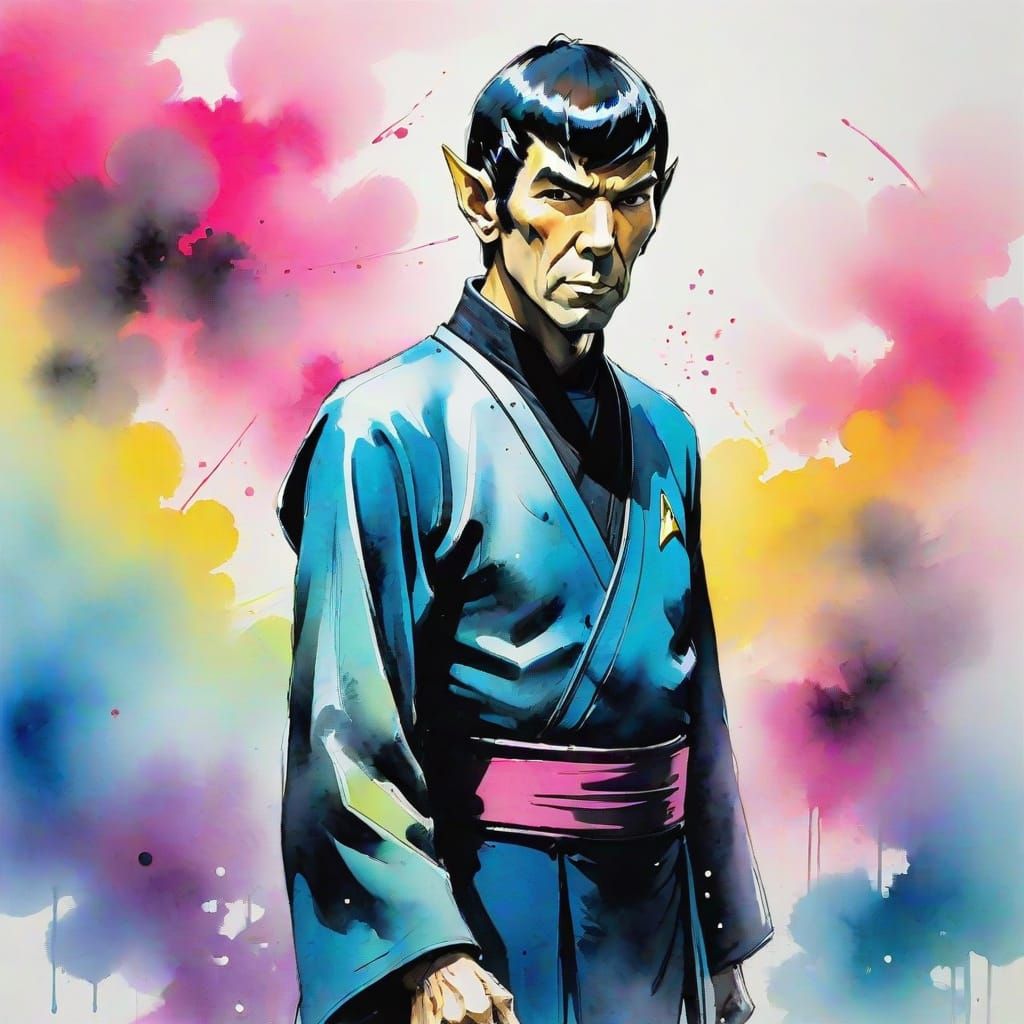 Spock in Sumi-e Style Ink Painting
